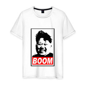Мужская футболка хлопок с принтом BOOM КИМ ЧЕН ЫН в Тюмени, 100% хлопок | прямой крой, круглый вырез горловины, длина до линии бедер, слегка спущенное плечо. | Тематика изображения на принте: boom | kim chen eun | mems | ким чен ын | кнр | мемы | северная корея | ядерные ракеты