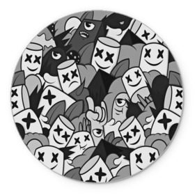 Коврик круглый с принтом Marshmello в Тюмени, резина и полиэстер | круглая форма, изображение наносится на всю лицевую часть | 