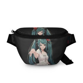 Поясная сумка 3D с принтом Hatsune Miku в Тюмени, 100% полиэстер | плотная ткань, ремень с регулируемой длиной, внутри несколько карманов для мелочей, основное отделение и карман с обратной стороны сумки застегиваются на молнию | hatsune miku | аниме | вокалоид | девушки | манга | мульт | оружие | певица | сёдзё | сериал | хатсуне мику | япония