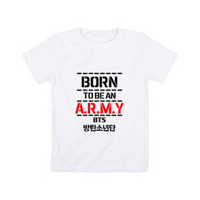 Детская футболка хлопок с принтом BTS ARMY в Тюмени, 100% хлопок | круглый вырез горловины, полуприлегающий силуэт, длина до линии бедер | Тематика изображения на принте: bts | bts army | j hope | jimin | jin | jungkook | k pop | rap monster | rapmon | suga | v | бтс | группа | корея