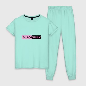 Женская пижама хлопок с принтом BlackPink в Тюмени, 100% хлопок | брюки и футболка прямого кроя, без карманов, на брюках мягкая резинка на поясе и по низу штанин | black  pink | blackpink | jennie | jisoo | k pop | lalisa | группа | к поп | корейская группа | розовый | черный