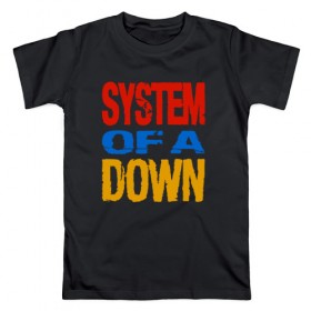 Мужская футболка хлопок с принтом System of a Down в Тюмени, 100% хлопок | прямой крой, круглый вырез горловины, длина до линии бедер, слегка спущенное плечо. | 