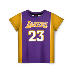 Детская футболка 3D с принтом Lakers в Тюмени, 100% гипоаллергенный полиэфир | прямой крой, круглый вырез горловины, длина до линии бедер, чуть спущенное плечо, ткань немного тянется | 