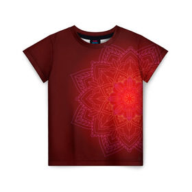 Детская футболка 3D с принтом Красная мандала в Тюмени, 100% гипоаллергенный полиэфир | прямой крой, круглый вырез горловины, длина до линии бедер, чуть спущенное плечо, ткань немного тянется | Тематика изображения на принте: символ | узор | цветок