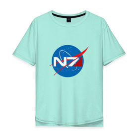 Мужская футболка хлопок Oversize с принтом NASA N7 MASS EFFECT в Тюмени, 100% хлопок | свободный крой, круглый ворот, “спинка” длиннее передней части | Тематика изображения на принте: logo | n7 | nasa | space | логотип | масс эффект | н7 | наса