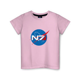 Детская футболка хлопок с принтом NASA N7 MASS EFFECT в Тюмени, 100% хлопок | круглый вырез горловины, полуприлегающий силуэт, длина до линии бедер | Тематика изображения на принте: logo | n7 | nasa | space | логотип | масс эффект | н7 | наса