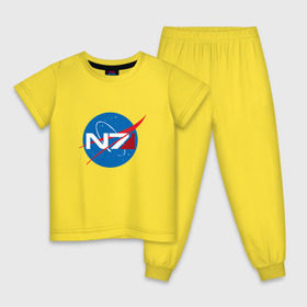 Детская пижама хлопок с принтом NASA N7 MASS EFFECT в Тюмени, 100% хлопок |  брюки и футболка прямого кроя, без карманов, на брюках мягкая резинка на поясе и по низу штанин
 | Тематика изображения на принте: logo | n7 | nasa | space | логотип | масс эффект | н7 | наса