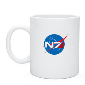 Кружка с принтом NASA N7 MASS EFFECT в Тюмени, керамика | объем — 330 мл, диаметр — 80 мм. Принт наносится на бока кружки, можно сделать два разных изображения | logo | n7 | nasa | space | логотип | масс эффект | н7 | наса