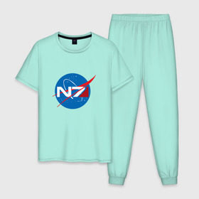 Мужская пижама хлопок с принтом NASA N7 MASS EFFECT в Тюмени, 100% хлопок | брюки и футболка прямого кроя, без карманов, на брюках мягкая резинка на поясе и по низу штанин
 | Тематика изображения на принте: logo | n7 | nasa | space | логотип | масс эффект | н7 | наса