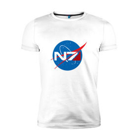 Мужская футболка премиум с принтом NASA N7 MASS EFFECT в Тюмени, 92% хлопок, 8% лайкра | приталенный силуэт, круглый вырез ворота, длина до линии бедра, короткий рукав | Тематика изображения на принте: logo | n7 | nasa | space | логотип | масс эффект | н7 | наса