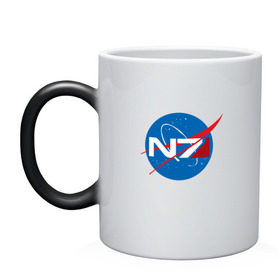 Кружка хамелеон с принтом NASA N7 MASS EFFECT в Тюмени, керамика | меняет цвет при нагревании, емкость 330 мл | Тематика изображения на принте: logo | n7 | nasa | space | логотип | масс эффект | н7 | наса