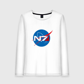 Женский лонгслив хлопок с принтом NASA N7 MASS EFFECT в Тюмени, 100% хлопок |  | Тематика изображения на принте: logo | n7 | nasa | space | логотип | масс эффект | н7 | наса