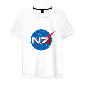 Мужская футболка хлопок с принтом NASA N7 MASS EFFECT в Тюмени, 100% хлопок | прямой крой, круглый вырез горловины, длина до линии бедер, слегка спущенное плечо. | Тематика изображения на принте: logo | n7 | nasa | space | логотип | масс эффект | н7 | наса
