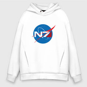 Мужское худи Oversize хлопок с принтом NASA N7 MASS EFFECT в Тюмени, френч-терри — 70% хлопок, 30% полиэстер. Мягкий теплый начес внутри —100% хлопок | боковые карманы, эластичные манжеты и нижняя кромка, капюшон на магнитной кнопке | Тематика изображения на принте: logo | n7 | nasa | space | логотип | масс эффект | н7 | наса