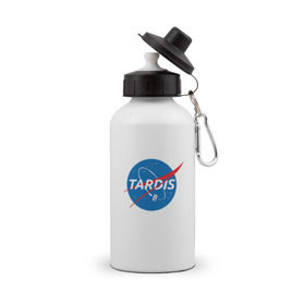 Бутылка спортивная с принтом TARDIS / DOCTOR WHO   NASA в Тюмени, металл | емкость — 500 мл, в комплекте две пластиковые крышки и карабин для крепления | doctor who | nasa | tardis | доктор кто | машина времени | наса | тардис