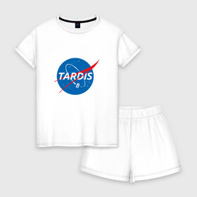 Женская пижама с шортиками хлопок с принтом TARDIS DOCTOR WHO NASA в Тюмени, 100% хлопок | футболка прямого кроя, шорты свободные с широкой мягкой резинкой | Тематика изображения на принте: doctor who | nasa | tardis | доктор кто | машина времени | наса | тардис