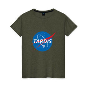 Женская футболка хлопок с принтом TARDIS / DOCTOR WHO   NASA в Тюмени, 100% хлопок | прямой крой, круглый вырез горловины, длина до линии бедер, слегка спущенное плечо | Тематика изображения на принте: doctor who | nasa | tardis | доктор кто | машина времени | наса | тардис