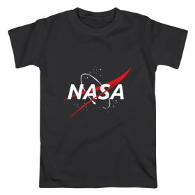 Мужская футболка хлопок с принтом NASA в Тюмени, 100% хлопок | прямой крой, круглый вырез горловины, длина до линии бедер, слегка спущенное плечо. | galaxy | nasa | planet | star | астрономия | галактика | звезды | космос | надписи | наса | планета