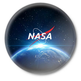 Значок с принтом NASA в Тюмени,  металл | круглая форма, металлическая застежка в виде булавки | Тематика изображения на принте: galaxy | nasa | planet | star | астрономия | галактика | звезды | космос | надписи | наса | планета