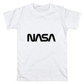 Мужская футболка хлопок с принтом NASA в Тюмени, 100% хлопок | прямой крой, круглый вырез горловины, длина до линии бедер, слегка спущенное плечо. | 