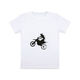 Детская футболка хлопок с принтом Силуэт мотоциклиста в Тюмени, 100% хлопок | круглый вырез горловины, полуприлегающий силуэт, длина до линии бедер | 