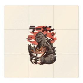 Магнитный плакат 3Х3 с принтом GODZILLA КУШАЕТ в Тюмени, Полимерный материал с магнитным слоем | 9 деталей размером 9*9 см | comic con | godzilla | gojira | logo | годзилла | знаки | иероглифы | лого | монстр | фильм | чудовище