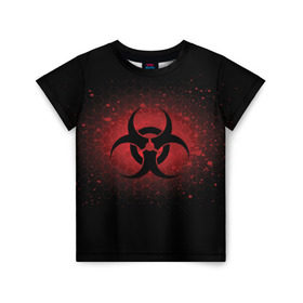 Детская футболка 3D с принтом Biohazard в Тюмени, 100% гипоаллергенный полиэфир | прямой крой, круглый вырез горловины, длина до линии бедер, чуть спущенное плечо, ткань немного тянется | biohazard | plague inc | биологическая опасность | знак