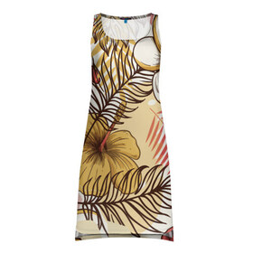 Платье-майка 3D с принтом Тропики в Тюмени, 100% полиэстер | полуприлегающий силуэт, широкие бретели, круглый вырез горловины, удлиненный подол сзади. | джунгли | паттерн | растения | цветы