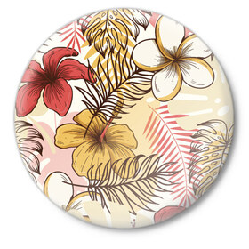 Значок с принтом Тропики в Тюмени,  металл | круглая форма, металлическая застежка в виде булавки | джунгли | паттерн | растения | цветы