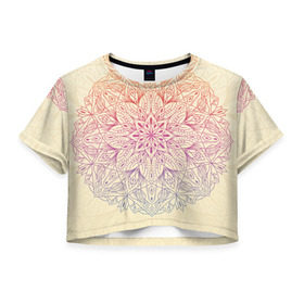 Женская футболка 3D укороченная с принтом Мандала блаженства в Тюмени, 100% полиэстер | круглая горловина, длина футболки до линии талии, рукава с отворотами | mandala | индия | колесо