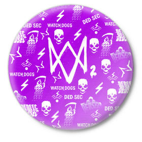 Значок с принтом WATCH DOGS 2 в Тюмени,  металл | круглая форма, металлическая застежка в виде булавки | action | ct os | ded sec | fox | gamer | hacker | player | watch dogs | watch dogs 2 | знак лиса | хакер