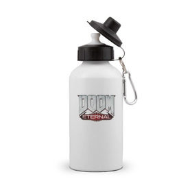 Бутылка спортивная с принтом DOOM Eternal в Тюмени, металл | емкость — 500 мл, в комплекте две пластиковые крышки и карабин для крепления | Тематика изображения на принте: doom | doom eternal | дум
