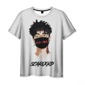 Мужская футболка 3D с принтом Scarlxrd в Тюмени, 100% полиэфир | прямой крой, круглый вырез горловины, длина до линии бедер | Тематика изображения на принте: band | rap | rapper | scarlord | scarlxrd | scxrlord | в маске | лорд | рэп | рэпер | рэппер | скар | скарлорд | скрим