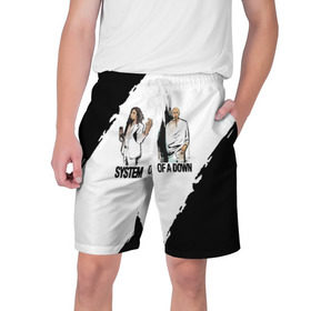 Мужские шорты 3D с принтом System of a Down в Тюмени,  полиэстер 100% | прямой крой, два кармана без застежек по бокам. Мягкая трикотажная резинка на поясе, внутри которой широкие завязки. Длина чуть выше колен | Тематика изображения на принте: 