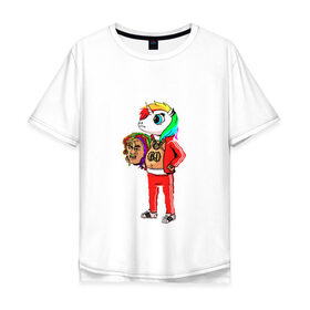 Мужская футболка хлопок Oversize с принтом 69 rainbow в Тюмени, 100% хлопок | свободный крой, круглый ворот, “спинка” длиннее передней части | Тематика изображения на принте: 6ix9ine | единорог | пони