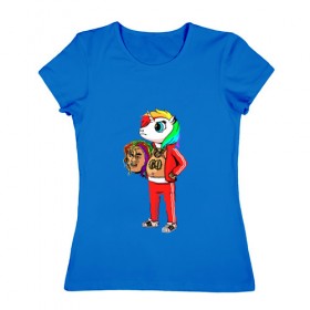 Женская футболка хлопок с принтом 69 rainbow в Тюмени, 100% хлопок | прямой крой, круглый вырез горловины, длина до линии бедер, слегка спущенное плечо | 6ix9ine | единорог | пони