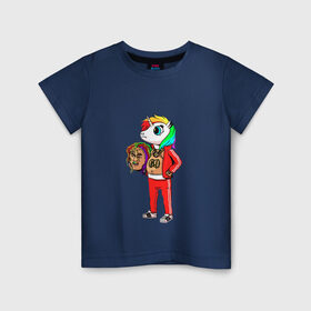 Детская футболка хлопок с принтом 69 rainbow в Тюмени, 100% хлопок | круглый вырез горловины, полуприлегающий силуэт, длина до линии бедер | 6ix9ine | единорог | пони