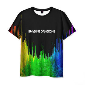 Мужская футболка 3D с принтом IMAGINE DRAGONS в Тюмени, 100% полиэфир | прямой крой, круглый вырез горловины, длина до линии бедер | Тематика изображения на принте: color | imagine dragons | logo | stripes | trend | абстракция | группа | линии | лого | рок | рэп | фирменные цвета