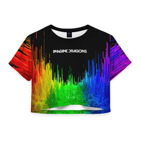 Женская футболка 3D укороченная с принтом IMAGINE DRAGONS в Тюмени, 100% полиэстер | круглая горловина, длина футболки до линии талии, рукава с отворотами | color | imagine dragons | logo | stripes | trend | абстракция | группа | линии | лого | рок | рэп | фирменные цвета