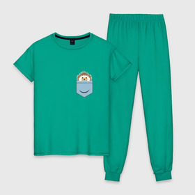 Женская пижама хлопок с принтом Ёжик в кармане в Тюмени, 100% хлопок | брюки и футболка прямого кроя, без карманов, на брюках мягкая резинка на поясе и по низу штанин | еж | ёжик | ёжик в кармане | лес