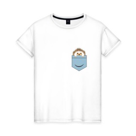Женская футболка хлопок с принтом Ёжик в кармане в Тюмени, 100% хлопок | прямой крой, круглый вырез горловины, длина до линии бедер, слегка спущенное плечо | еж | ёжик | ёжик в кармане | лес
