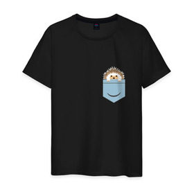 Мужская футболка хлопок с принтом Ёжик в кармане в Тюмени, 100% хлопок | прямой крой, круглый вырез горловины, длина до линии бедер, слегка спущенное плечо. | еж | ёжик | ёжик в кармане | лес