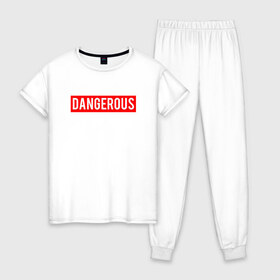 Женская пижама хлопок с принтом Dangerous в Тюмени, 100% хлопок | брюки и футболка прямого кроя, без карманов, на брюках мягкая резинка на поясе и по низу штанин | dangerous | надпись | опасен | опасна | особо опасен