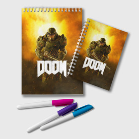 Блокнот с принтом DOOM 2016 в Тюмени, 100% бумага | 48 листов, плотность листов — 60 г/м2, плотность картонной обложки — 250 г/м2. Листы скреплены удобной пружинной спиралью. Цвет линий — светло-серый
 | Тематика изображения на принте: 