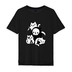 Мужская футболка хлопок Oversize с принтом CAT GOT YOUR SOUL в Тюмени, 100% хлопок | свободный крой, круглый ворот, “спинка” длиннее передней части | Тематика изображения на принте: animal | cat | dark souls | dead | death | die | kitty | pets | rip | домашние животные | животные | кот | котики | кошки | нож | оружие | пафосные | питомец | темные души | яд