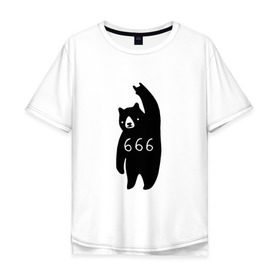 Мужская футболка хлопок Oversize с принтом BAD BEAR 666 ROCK в Тюмени, 100% хлопок | свободный крой, круглый ворот, “спинка” длиннее передней части | Тематика изображения на принте: 666 | bear | devil | satan | медведь | сатана