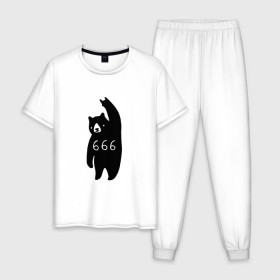 Мужская пижама хлопок с принтом BAD BEAR 666 ROCK в Тюмени, 100% хлопок | брюки и футболка прямого кроя, без карманов, на брюках мягкая резинка на поясе и по низу штанин
 | Тематика изображения на принте: 666 | bear | devil | satan | медведь | сатана