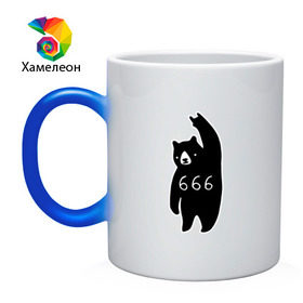 Кружка хамелеон с принтом BAD BEAR 666 ROCK в Тюмени, керамика | меняет цвет при нагревании, емкость 330 мл | 666 | bear | devil | satan | медведь | сатана