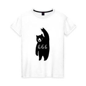 Женская футболка хлопок с принтом BAD BEAR 666 ROCK в Тюмени, 100% хлопок | прямой крой, круглый вырез горловины, длина до линии бедер, слегка спущенное плечо | Тематика изображения на принте: 666 | bear | devil | satan | медведь | сатана