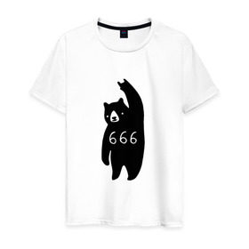 Мужская футболка хлопок с принтом BAD BEAR 666 ROCK в Тюмени, 100% хлопок | прямой крой, круглый вырез горловины, длина до линии бедер, слегка спущенное плечо. | Тематика изображения на принте: 666 | bear | devil | satan | медведь | сатана